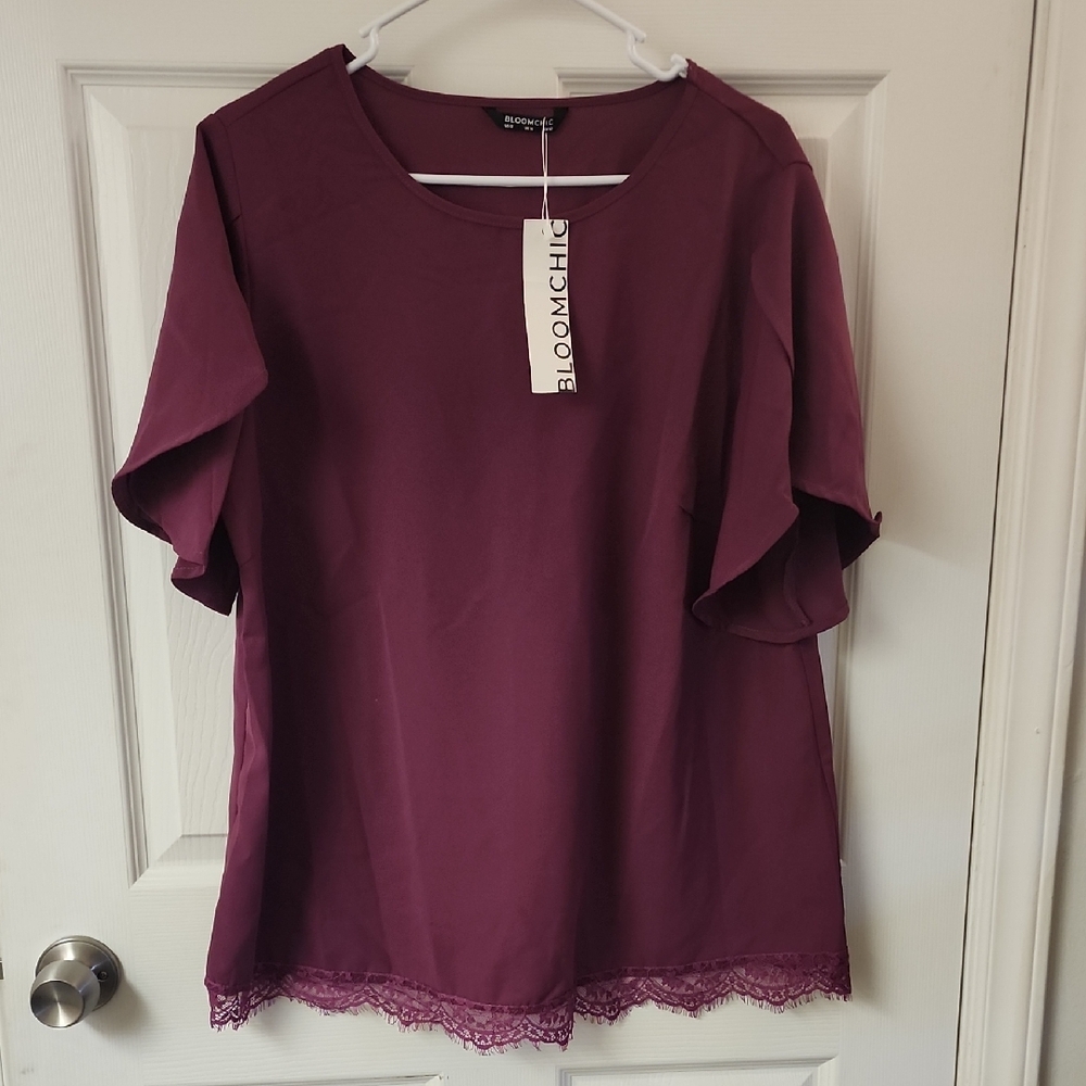BloomChic Women's Plum Blouse with Lace Hem